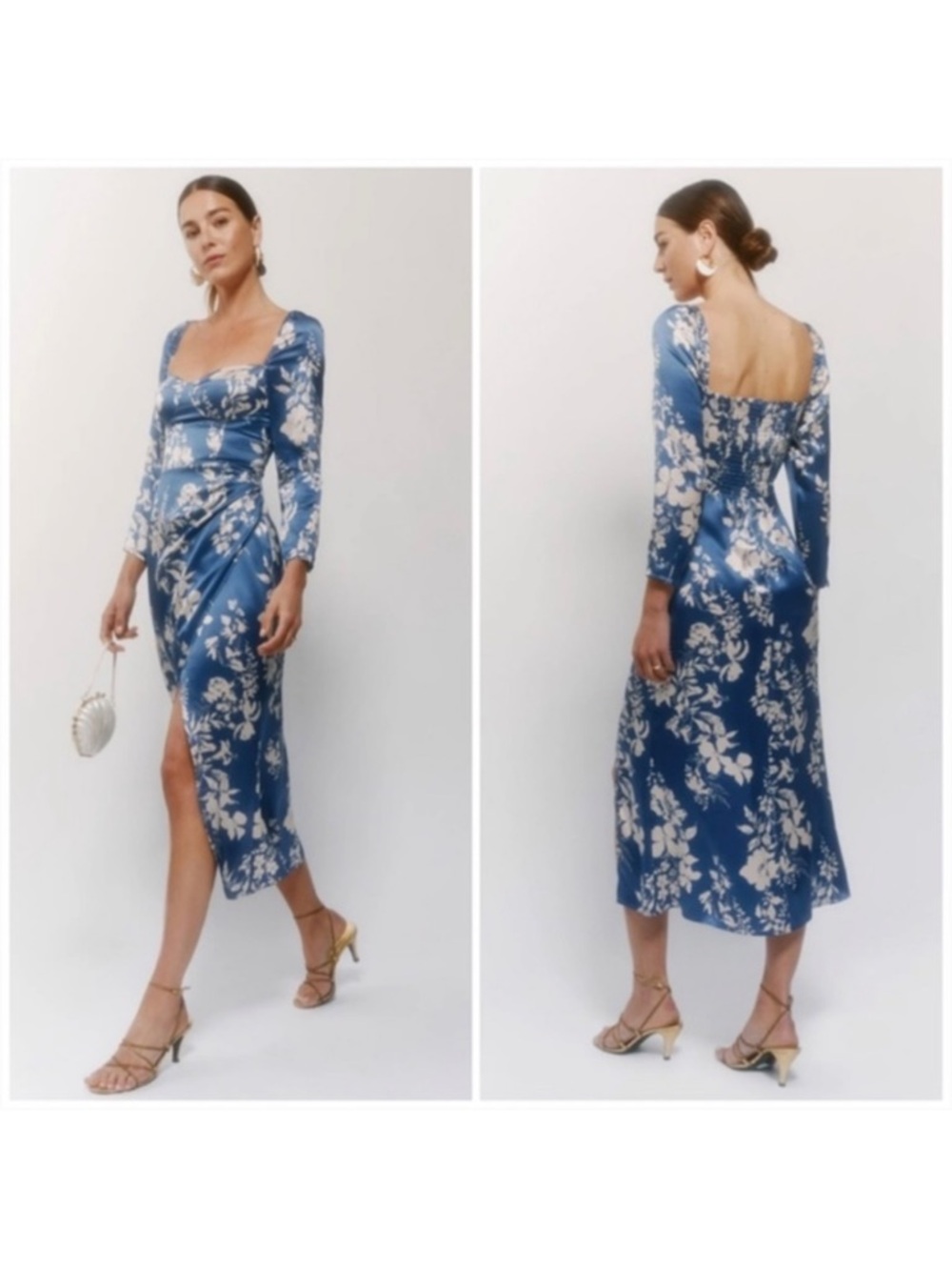 Reformation Gloriana Silk Dress in Cyanotype